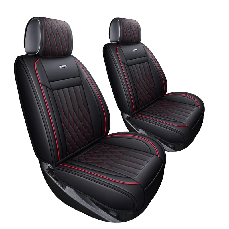 Aierxuan Customized for Chevrolet Chevy Silverado GMC Sierra Car Seat Covers Front Pair with Waterproof Faux Leather 2007-20211500/2500/3500HD Crew,Double,Extended Cab Pickup Truck (Black and Red)