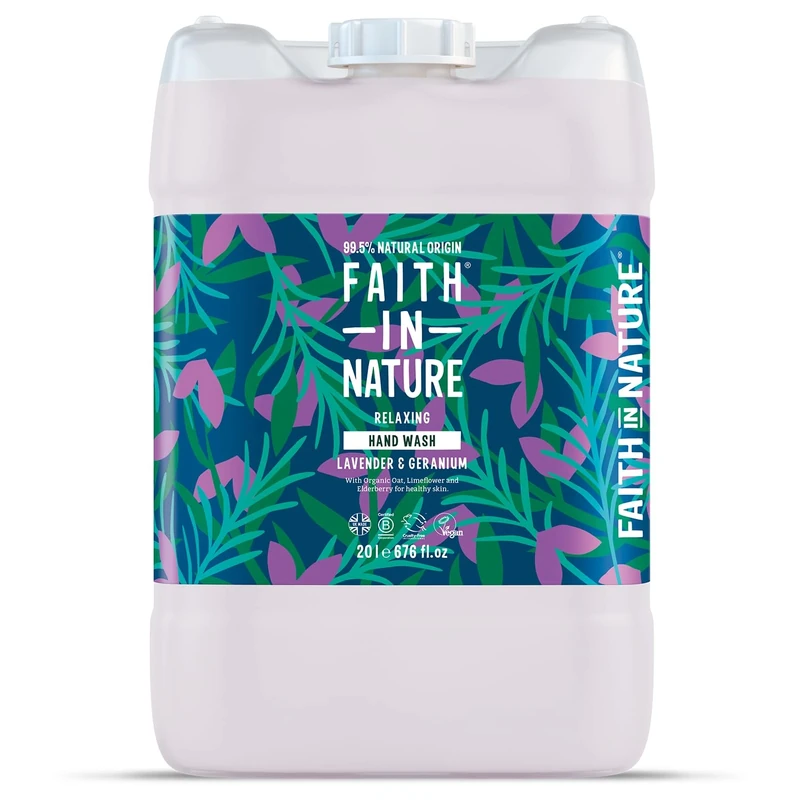 Faith In Nature Natural Lavender & Geranium Liquid Hand Wash, Relaxing, Vegan & Cruelty Free, No SLS or Parabens, 20L Refill Pack