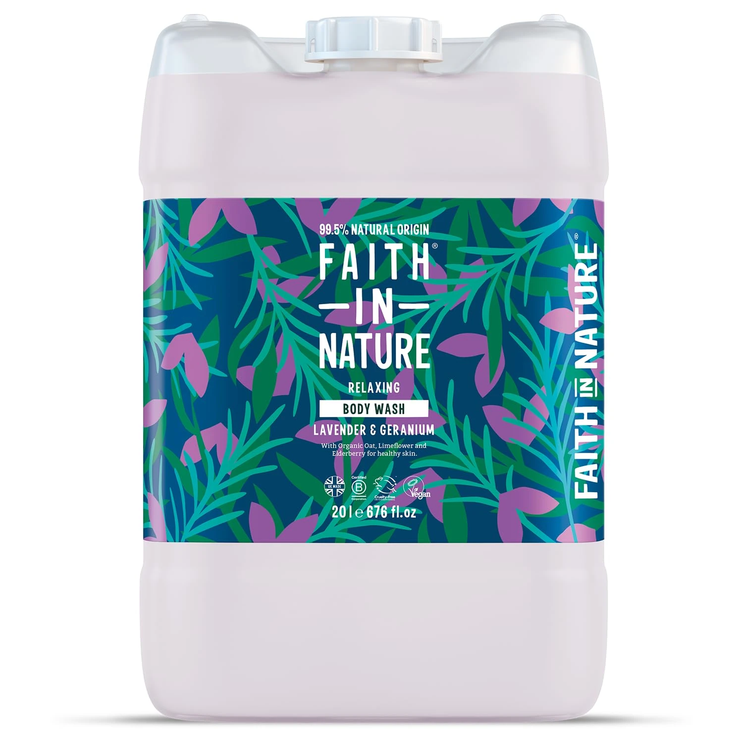 Faith In Nature Natural Lavender & Geranium Body Wash, Relaxing Shower Gel, Vegan & Cruelty Free, No SLS or Parabens, 20L Bulk Buy Refill Pack