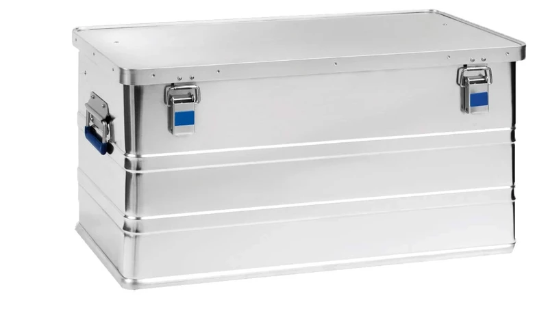hünersdorff Aluminium box eco 93 litres, waterproof with rubber seal, lightweight, stable, folding handles, prep for locks, colour: silver.