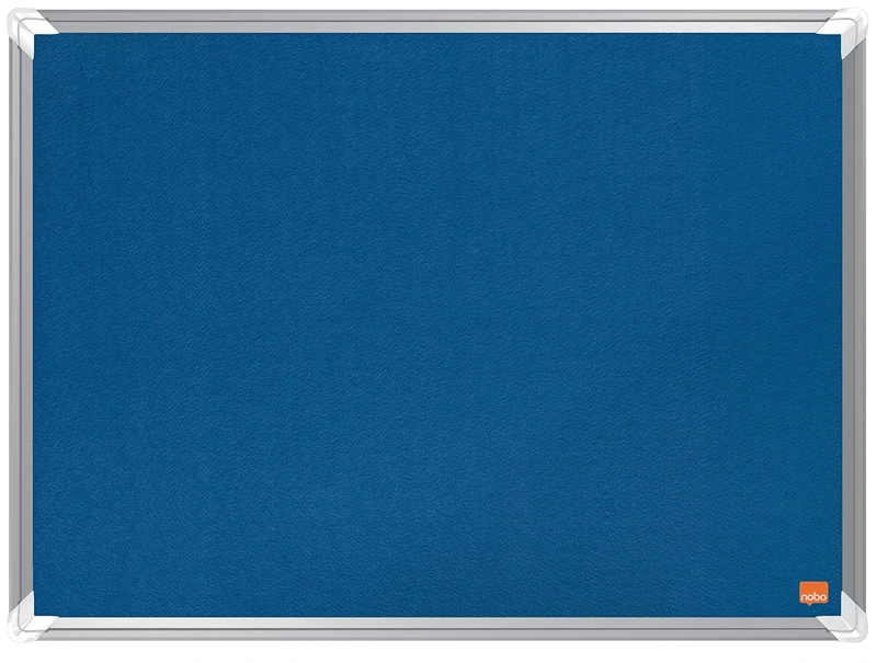 Nobo Felt Notice Board, 600 x 450 mm, Aluminium Trim, Corner Wall Mounting, Premium Plus, Blue, 1915187