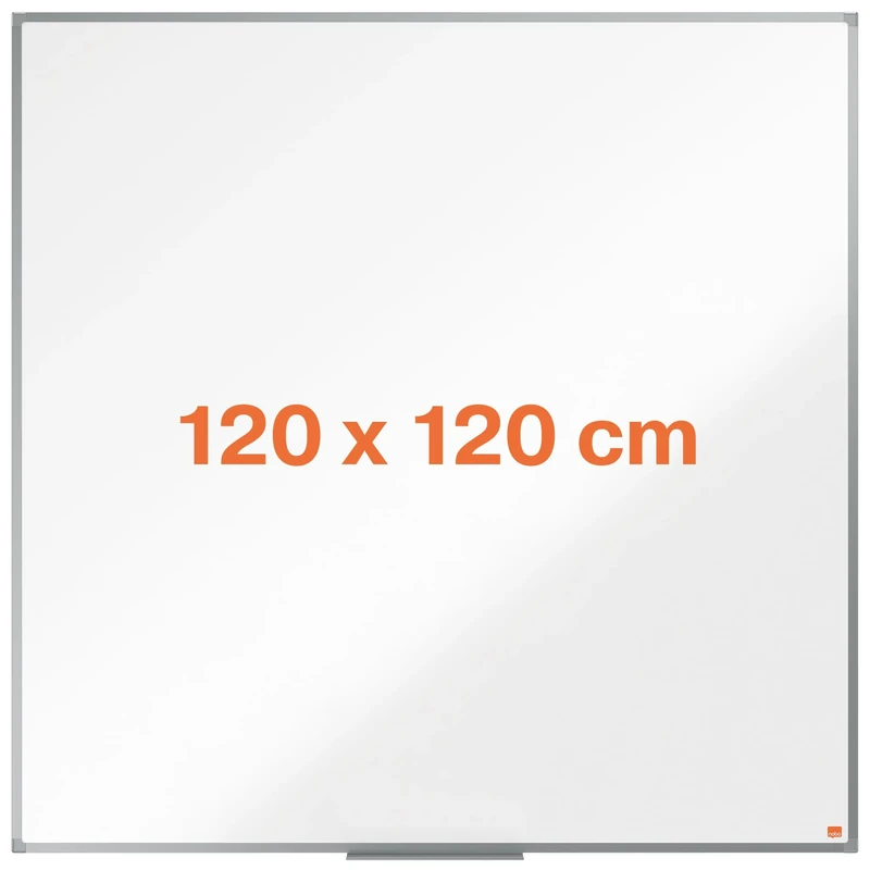Nobo Steel Magnetic Whiteboard, 1200 x 1200mm, Aluminium Trim, Corner Wall Mounting, Includes Whiteboard Pen Tray, Essence Range, 120 x 120cm, White, 1915449