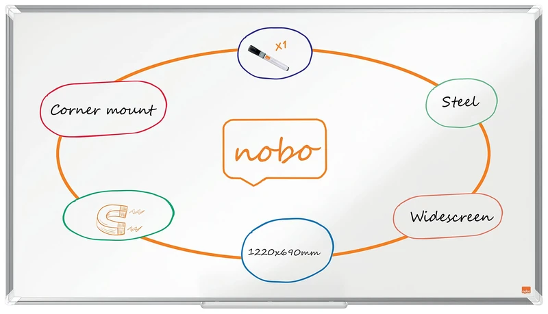 Nobo Premium Plus Widescreen Steel Magnetic Whiteboard – 1220x690mm, Aluminium Trim, EU Ecolabel Certified, 1915372