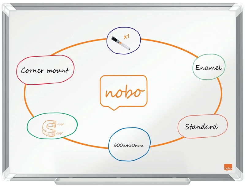 Nobo Premium Plus Enamel Magnetic Whiteboard – 600x450mm, Aluminium Trim, EU Ecolabel Certified, 1915143
