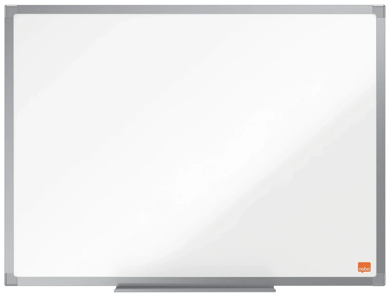 Nobo Non-Magnetic Melamine Whiteboard, 600 x 450mm, Aluminium Trim, Corner Wall Mounting, Includes Whiteboard Pen Tray, Essence Range, 60 x 45cm, White, 1915269