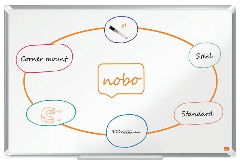 Nobo Premium Plus Steel Magnetic Whiteboard – 900x600mm, Aluminium Trim, EU Ecolabel Certified, 1915155