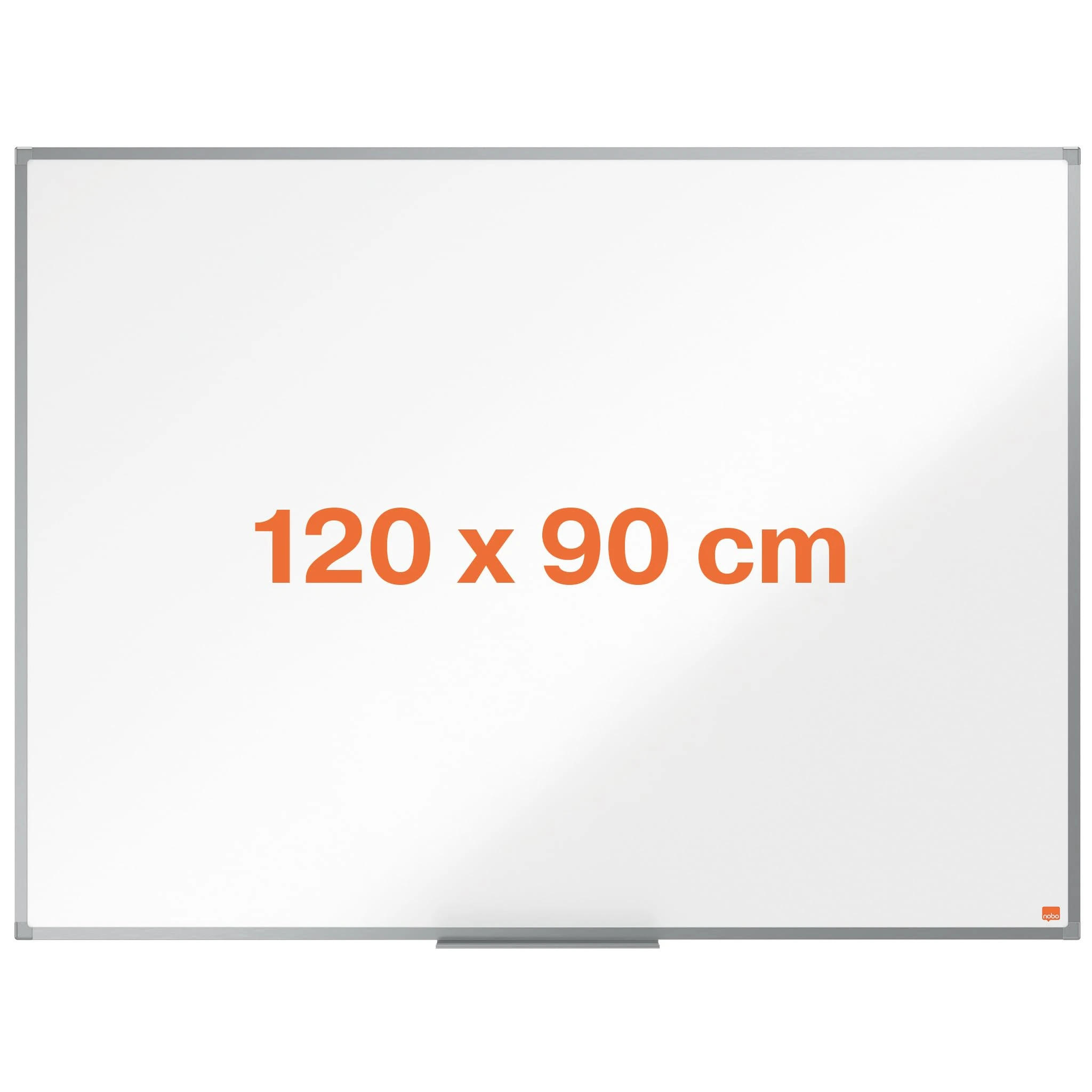 Nobo Enamel Magnetic Whiteboard, 1200 x 900mm, Aluminium Trim, Corner Wall Mounting, Includes Whiteboard Pen Tray, Essence Range, 120 x 90cm, White, 1915453
