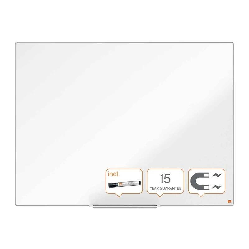 Nobo Magnetic Steel Whiteboard With Pen Tray, 1200 x 900mm, Slim Trim Frame, InvisaMount Mounting System, Impression Pro, 120 x 90cm, White,1915403