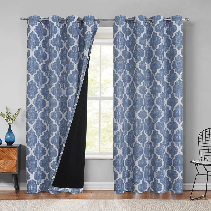 Beauoop Moroccan 100% Blackout Curtains Bedroom Blue 50x96 2 Panels