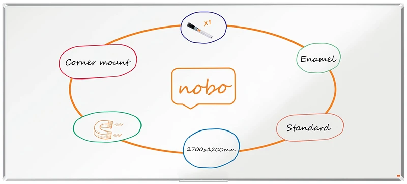 Nobo Premium Plus Enamel Magnetic Whiteboard – 2700x1200mm, Aluminium Trim, EU Ecolabel Certified, 1915152
