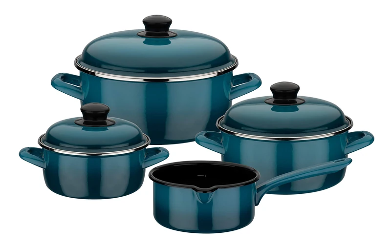 GSW Blue Shadow 190107 Cooking Pot Set Steel Enamel 7 Pieces