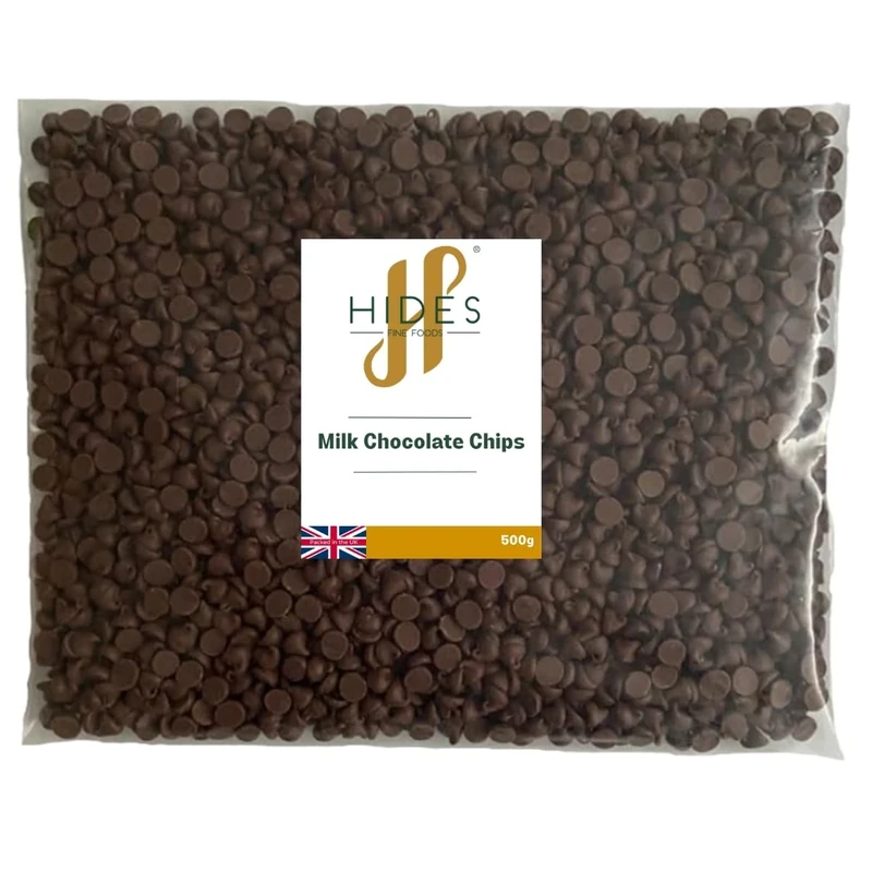 Hides Fine Foods - Milk Chocolate Chips -500g - GMO - Free - Suitable for Vegetarians - Baking - Desserts - Cookies - Ganache - Muffins - Cakesicles - Cakes - Cupcakes -Tempering - Chocolate Mocha