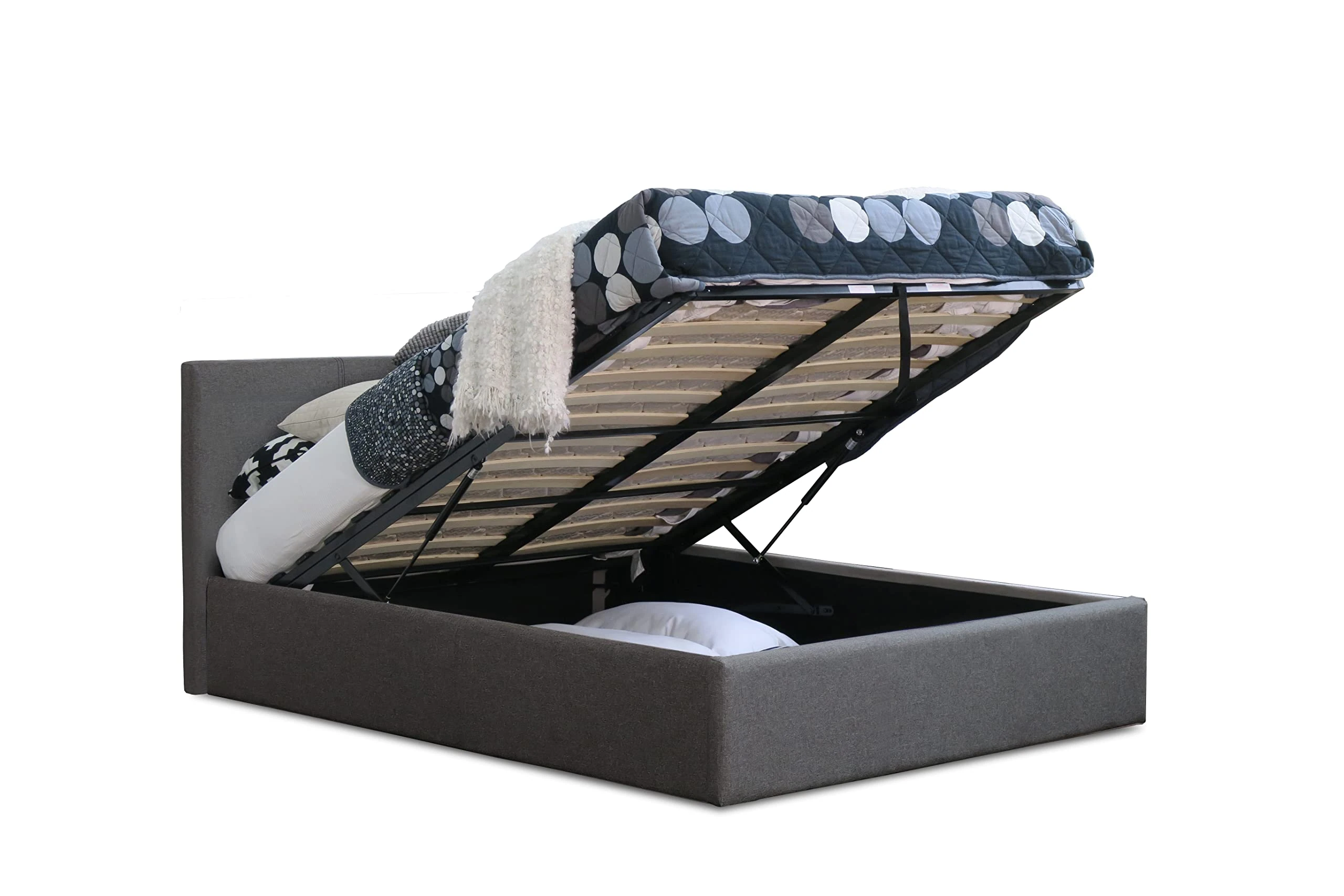 Modernique Double (4ft6) Grey Fabric Ottoman Storage Bed, Grey Linen Gas Lift Up Storage Bed (Double (4FT6))