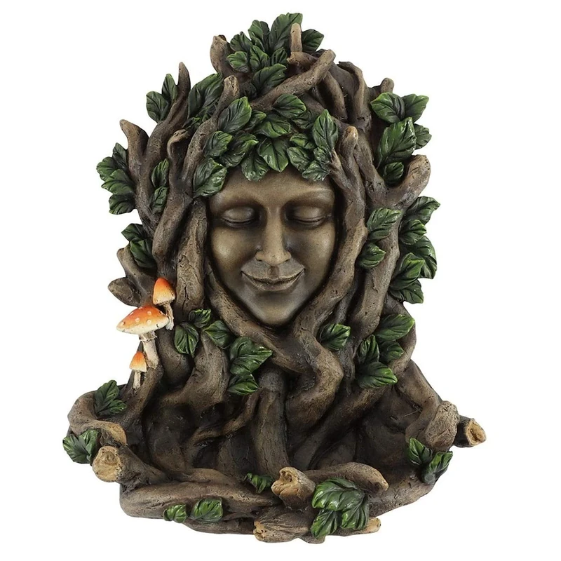 Captivating Leafy Green Goddess Resin Hanging Plaque - 28.5cm x 22.5cm (1 Pc.) - With Enchanting Toadstools Detail - Perfect For Indoor & Outdoor Decor