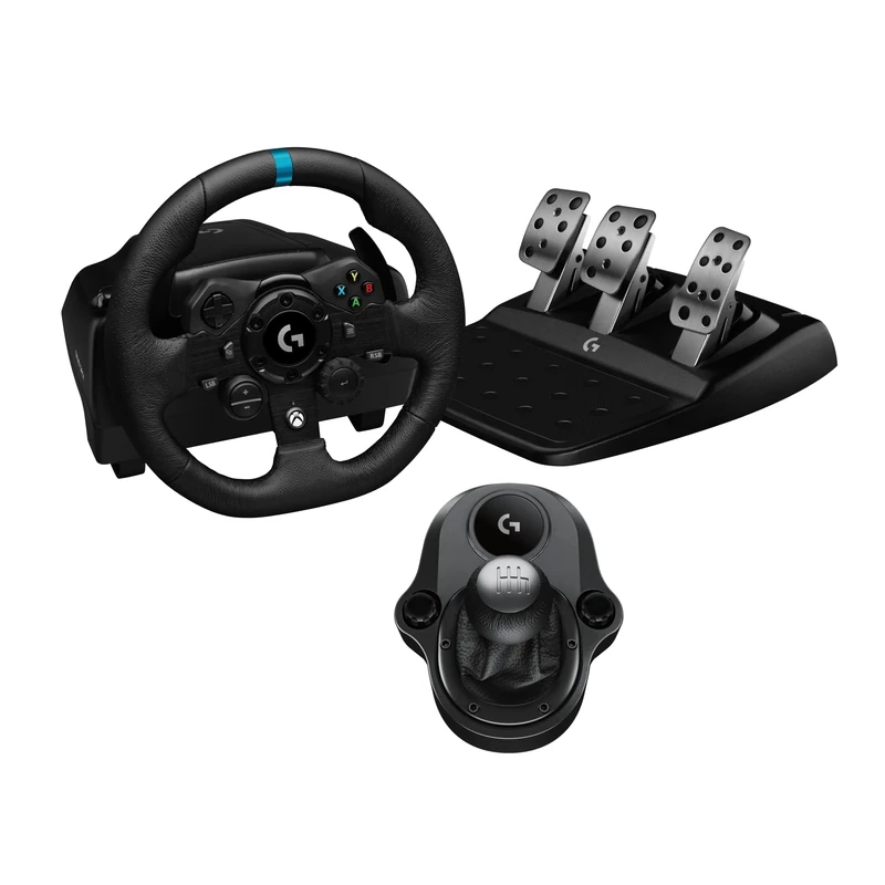 Logitech G G923 Racing Wheel and Pedals, TRUEFORCE Force Feedback, Real Leather + Logitech G Driving Force Shifter - Sim Steering Wheel, Pedals and Gear Stick for Xbox X|S, Xbox One, PC, Mac - Black