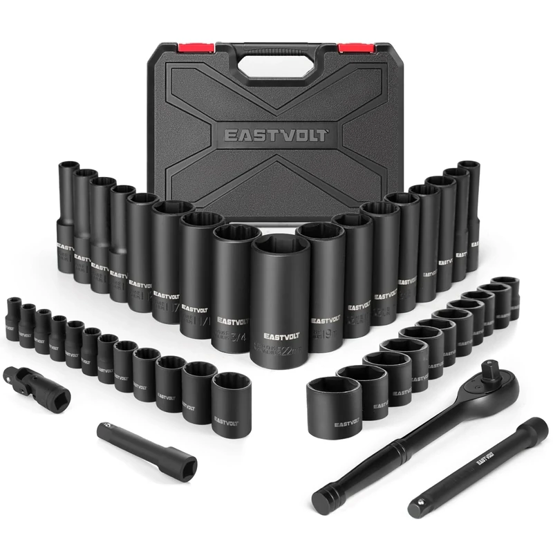 Eastvolt Mechanic Tool Kits Drive Socket Set 46 Pieces with 72 Teeth Reversible Ratchet Metric/SAE (ASK06)