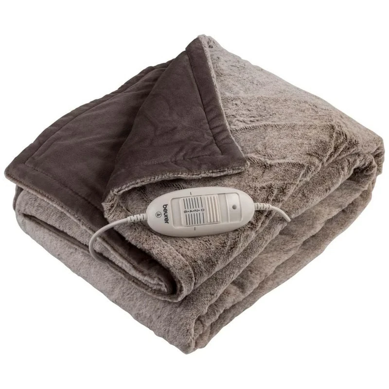 Beurer HD 75 Nordic Electric Blanket, Cuddly Heat Blanket in Fur Look, 6 Temperature Levels, Machine Washable, with Automatic Shut-Off, Beige/Brown, 180 x 130 cm