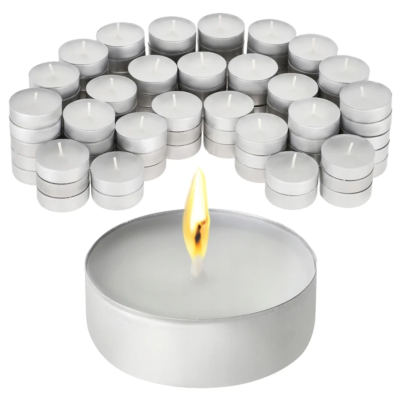 Tea Light Candles 8 Hours - White Unscented Smokeless Tealights - Bulk 500 Pack - 38 mm x 25 mm - Long Burning Night Lights for Weddings, Parties, Restaurants, Home, Decor - Paraffin Wax, Cotton Wick