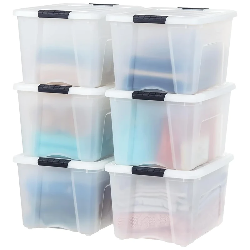 IRIS Plastic Storage Bin, Pearl, 40 Qt. -6 Pack