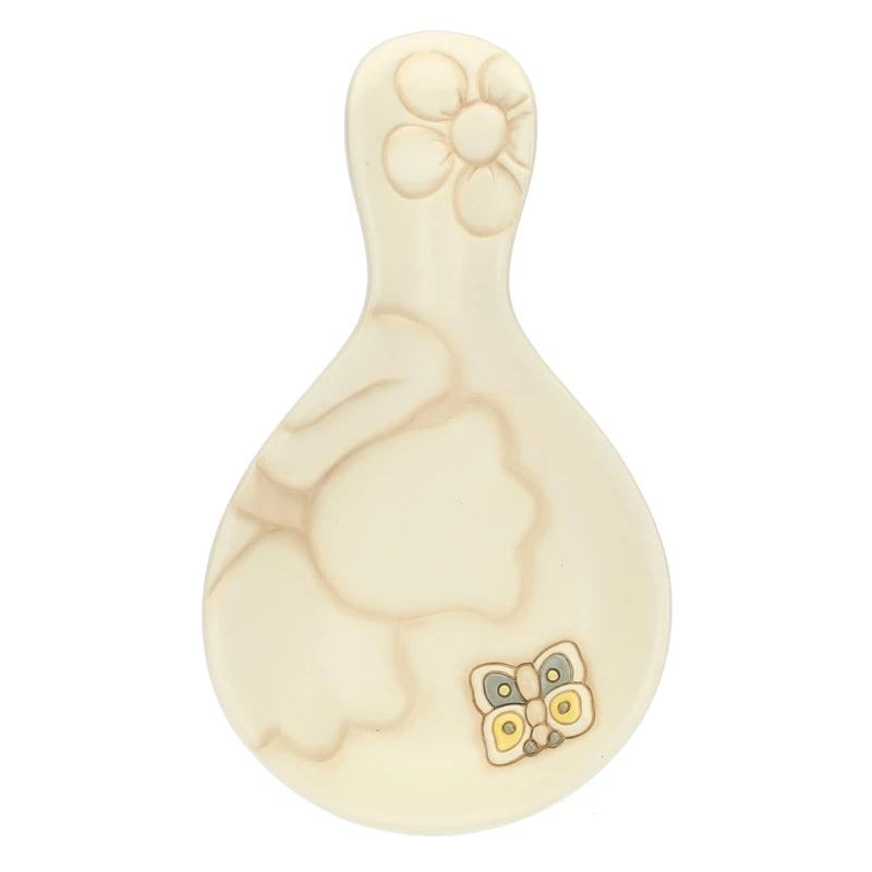 Thun, Ceramic Spoon Holder Hand Decorated with Floral Decorations and Iconic Butterfly, Elegance Line, 21 x 12.5 x 3 H cm