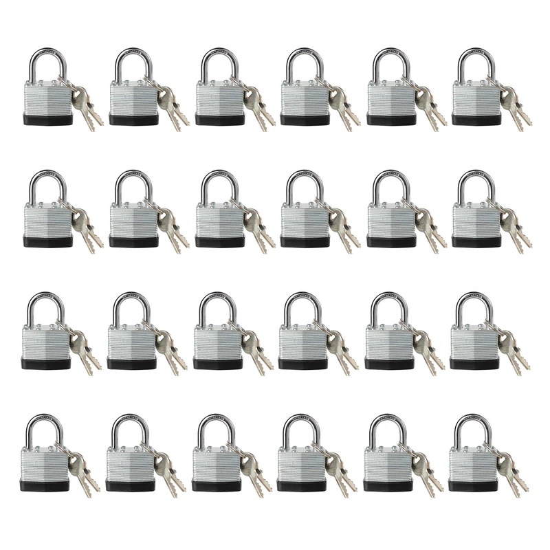 Fu Volante 24 Pack Keyed Alike Laminated Steel Padlocks, Brass Cylinder, Normal Shackle, Pack of 24