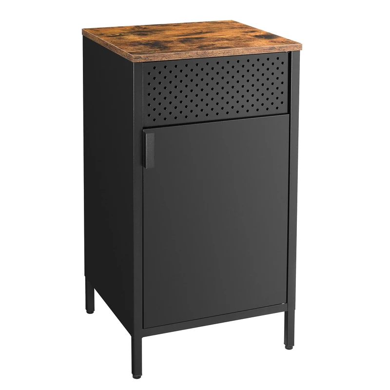 SONGMICS Storage Cabinet, Metal Cabinet with Double Doors, 40 x 42.5 x 76 cm, Magnetic Closure, Adjustable Shelf, Steel Frame, Rustic Brown and Black LSC101B01