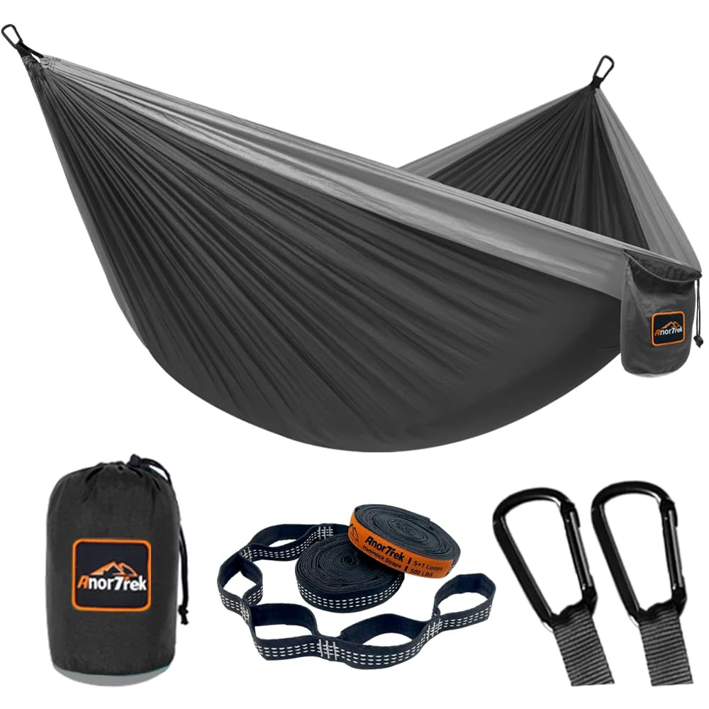 AnorTrek Camping Hammock, Super Lightweight Portable Parachute Hammock with Two Tree Straps Single or Double Nylon Travel Tree Hammocks for Camping Backpacking Hiking
