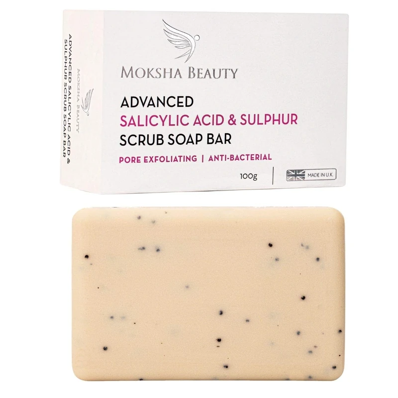 Salicylic Acid and Sulphur Soap Scrub Bar - [Made In U.K] Salicylic Acid Treatment for Acne Spots Blackheads Blemishes Milia Pimples Problem Skin, Face Cleanser for Men, Women, Teens - 100g