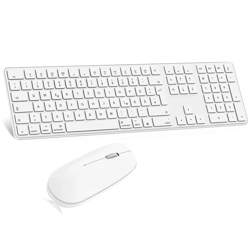 OMOTON Wireless Bluetooth Keyboard Mouse Rechargeable for Mac OS, Wireless Keyboard and mouse Set for MacBook Air/MacBook Pro/iMac, Multi-Device, Quiet Typing, QWERTY UK Layout, Gray (White)