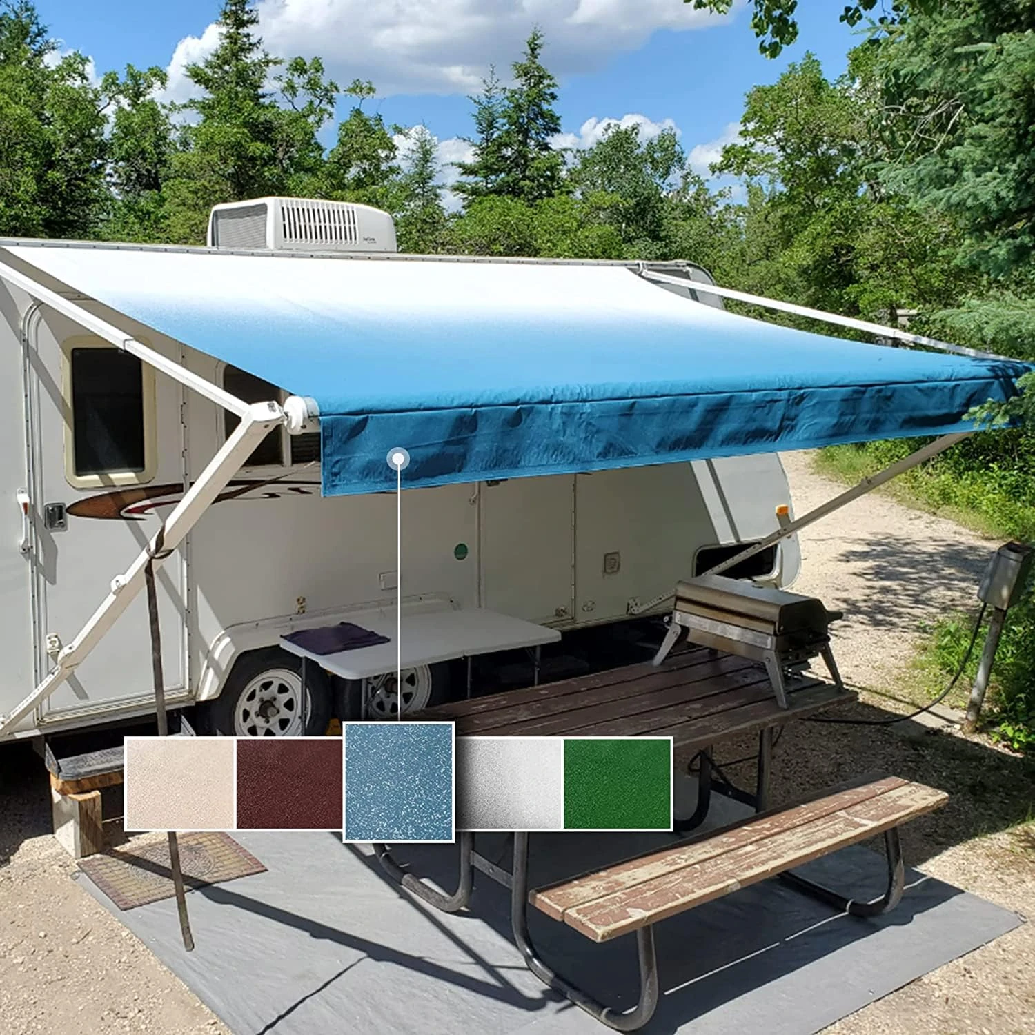 HITORHIKE RV Awning Fabric, Standard Grade Premium Vinyl, Blue Fade, 19' (Fabric 18'2')