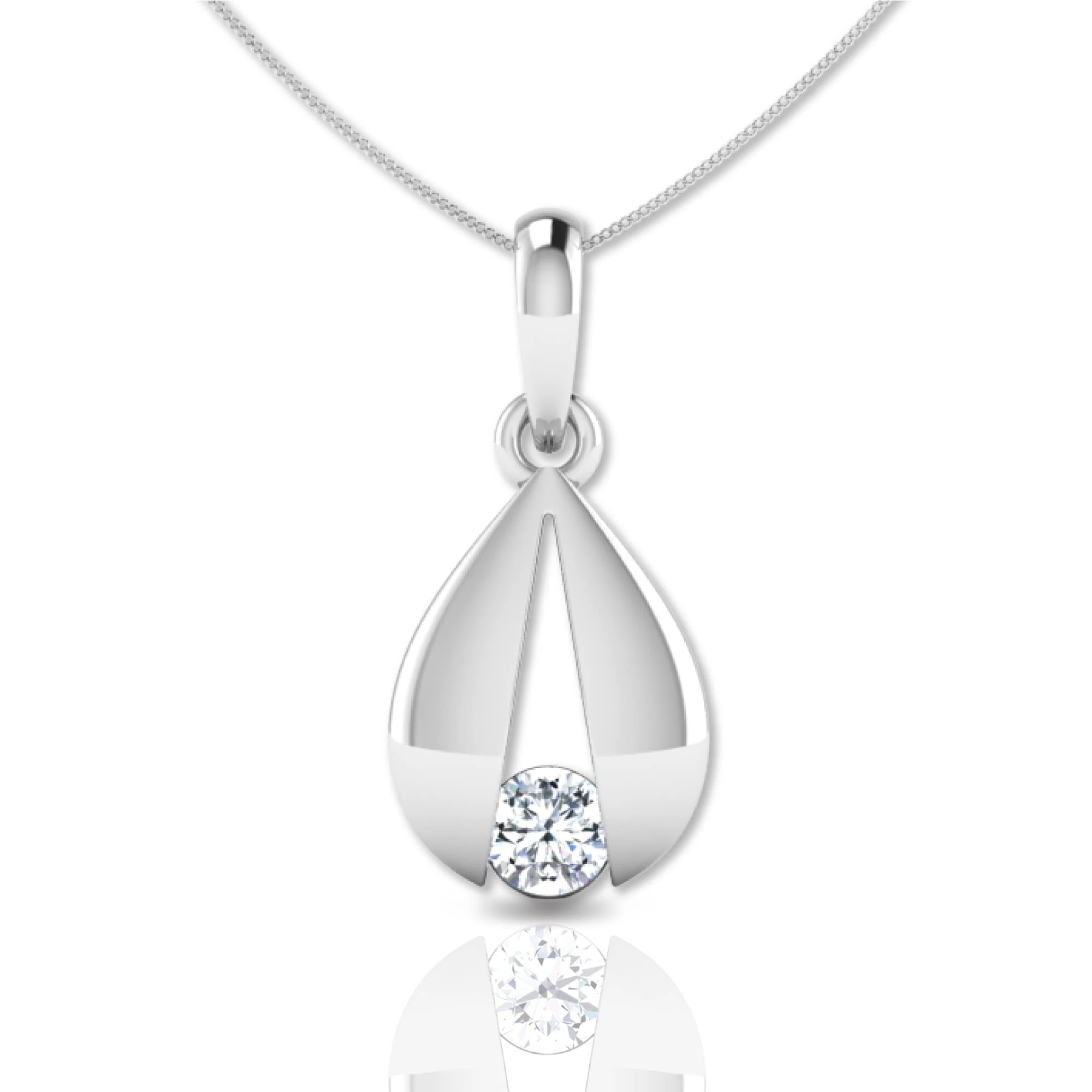 LORDS JEWELS Women’s Diamond Necklace – Genuine 0.07ct Natural Diamond Pendant in 9ct White Gold with 46cm Chain (Stud)