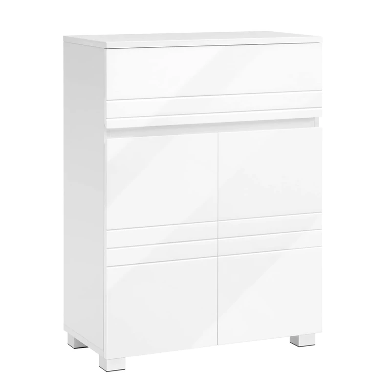VASAGLE Bathroom Cabinet with Drawer, Double Door Wardrobe, Adjustable Shelf for Entryway, Hallway, 60 x 30 x 80 cm, White BBK140W01