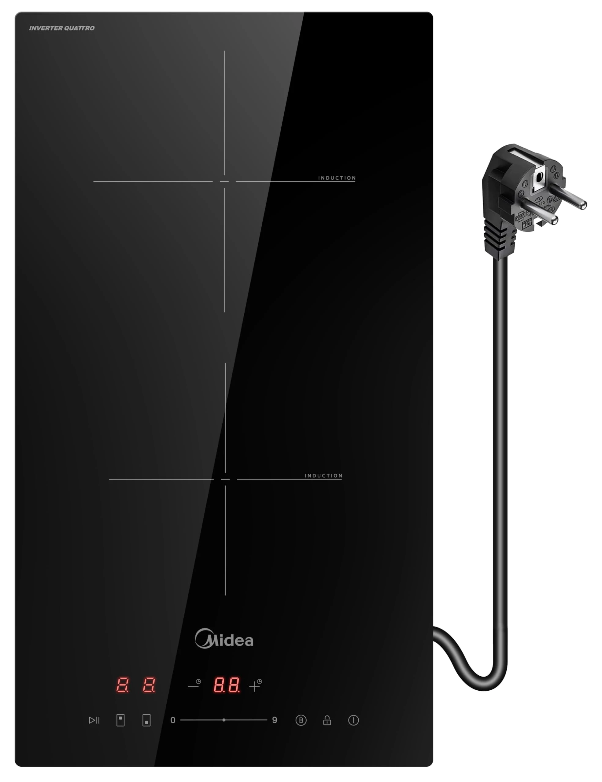 Midea Induction hob with 2 cooking zones, built-in ceramic hob, wiring, touch control, automatic shut-off, child safety