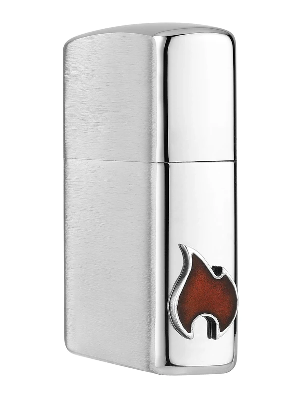 ZIPPO – Chrome Brushed - Side Flame, Mini Emblem – gasoline Windproof lighter, refillable, in gift box