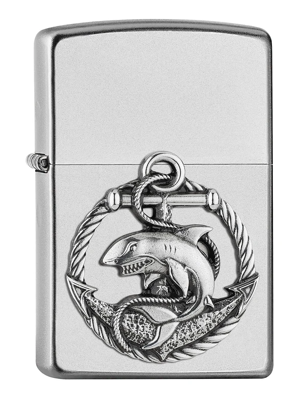 ZIPPO – Satin Chrome - Shark, Emblem – gasoline Windproof lighter, refillable, in gift box