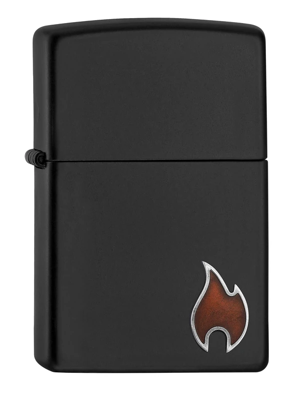 ZIPPO – Black Matte - Little Flame, Mini Emblem – gasoline Windproof lighter, refillable, in gift box