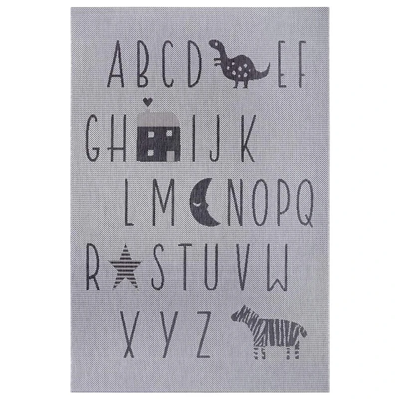 Hanse Home ABC Alphabet Children's Flat Woven Rug 160 x 230 cm Light Grey/Dark Grey