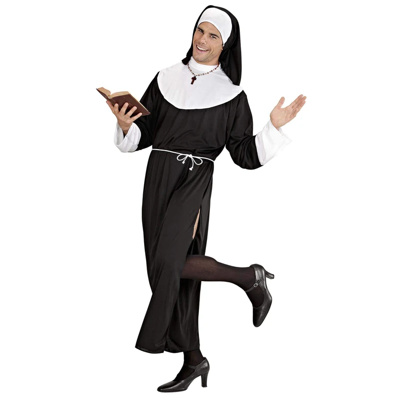 W WIDMANN MILANO Party Fashion - Nun Costume for Men, Drag Queen, Funny, Church, Ecclesiastical, Religious, Carnival, Theme Parties, Size XXL, Black