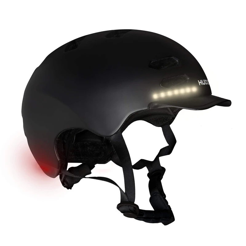 HUDORA Youth & Adult Skate Helmet, Size M, LED Light Helmet, Bicycle Helmet with Auto Flashing Light & Perfect Size Adjustment, Black, M (55-58 cm)