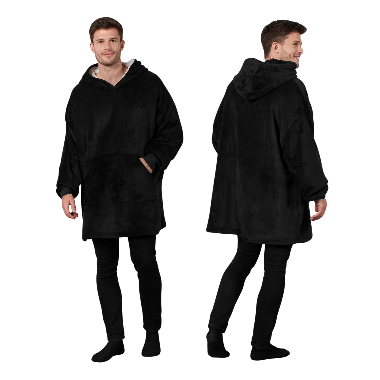 Sienna Hoodie Blanket Oversized Ultra Soft Plush Sherpa Fleece Wearable Warm Throw Hooded Blanket Cosy Giant Sweatshirt - Black