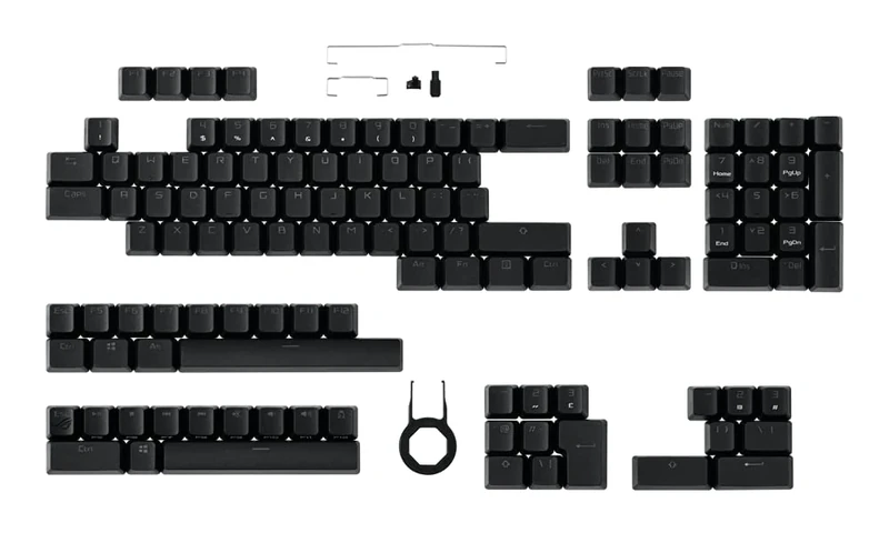 ASUS ROG PBT Doubleshot Keycap set, featuring durable PBT material keycaps, shortened stems and mid-height profiles
