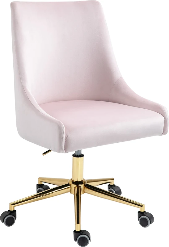 Meridian Furniture 163Pink Karina Collection Modern | Contemporary Velvet Upholstered Swivel and Adjustable Office Chair with Durable Rich Gold Base, Pink, 23" W x 26" D x 36"-39" H