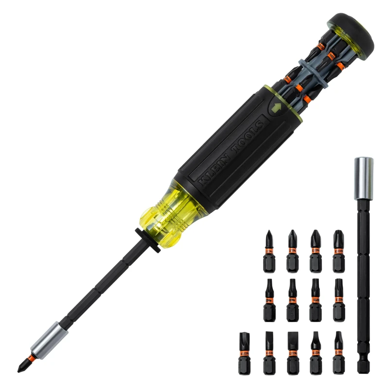Klein Tools 32303 Multi-Bit Screwdriver/Nut Driver, Impact Rated 14-in-1 Magnetic Screwdriver Set Phillips, Slotted, Square, Combo, Torx