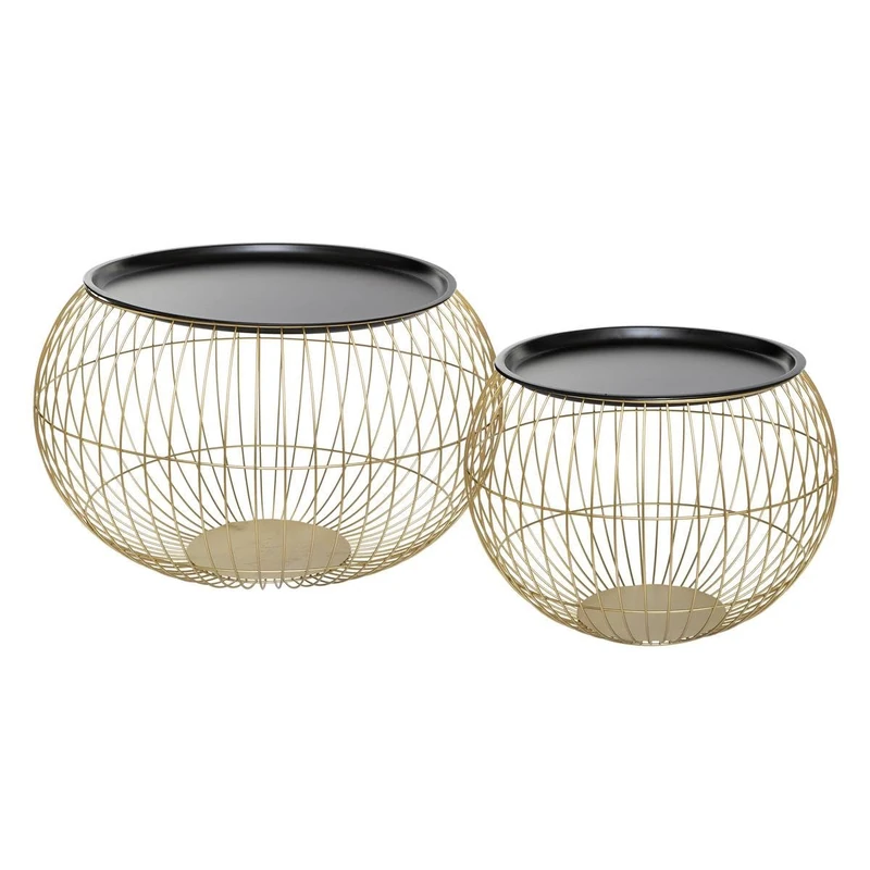 Atmosphera Set of 2 Gold Wired Metal Tables, Iron, cm