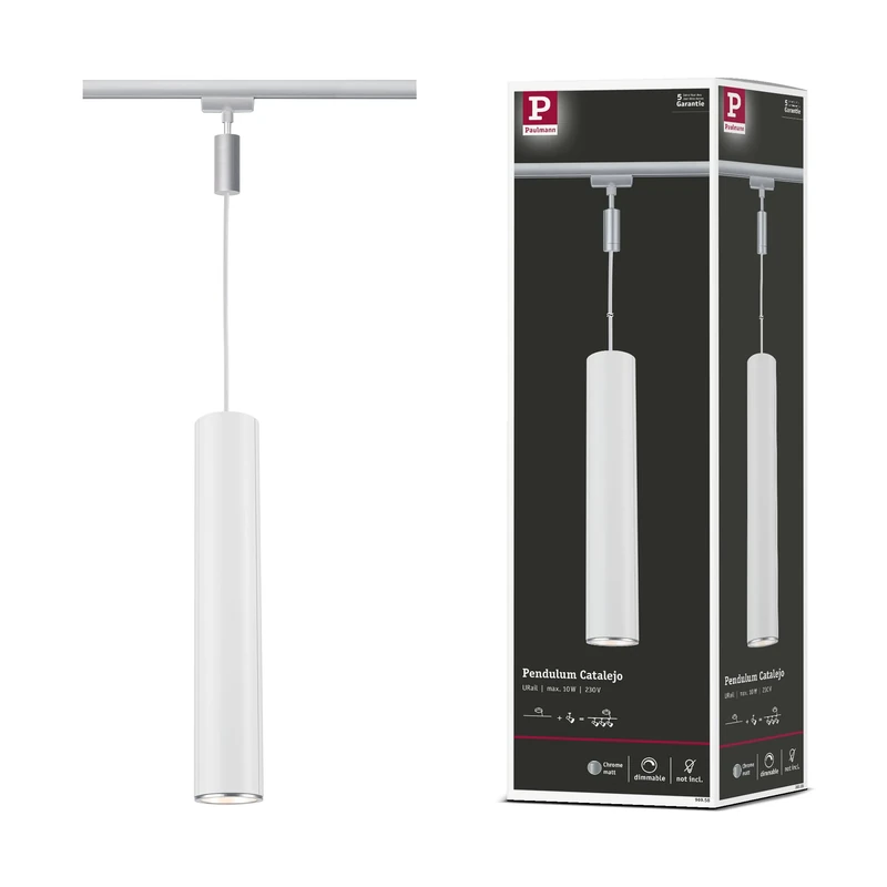 Paulmann 96958 Catalejo URail Pendant GU10 max. 10W dimmable 230V Chrome matt, White Rail System – Choose Any lamp