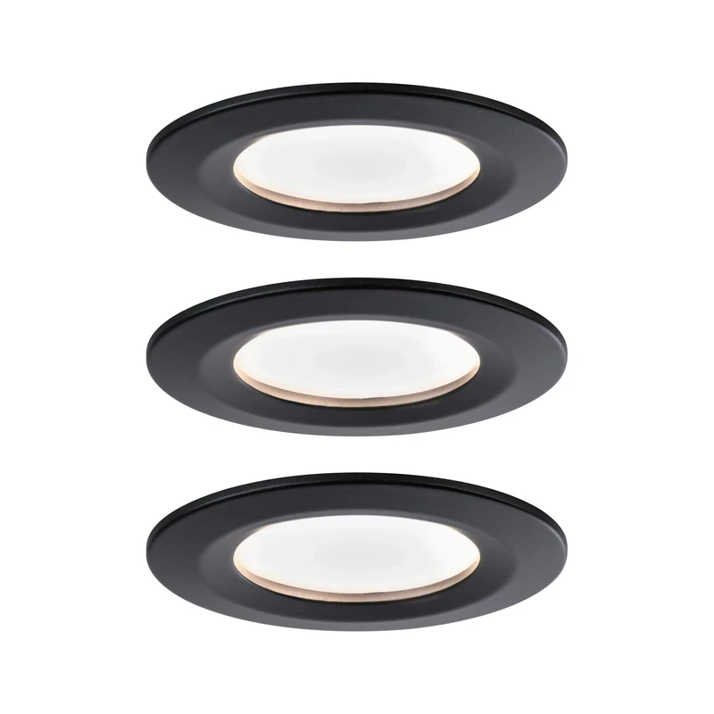 Paulmann 94474 Nova LED recessed luminaire 3-Piece Set Rigid Warm White 3-Step dim Round incl. 3x6.5 watt dimmable recessed Spotlight Black matt spot Aluminium recessed lamp 2700 K Coin