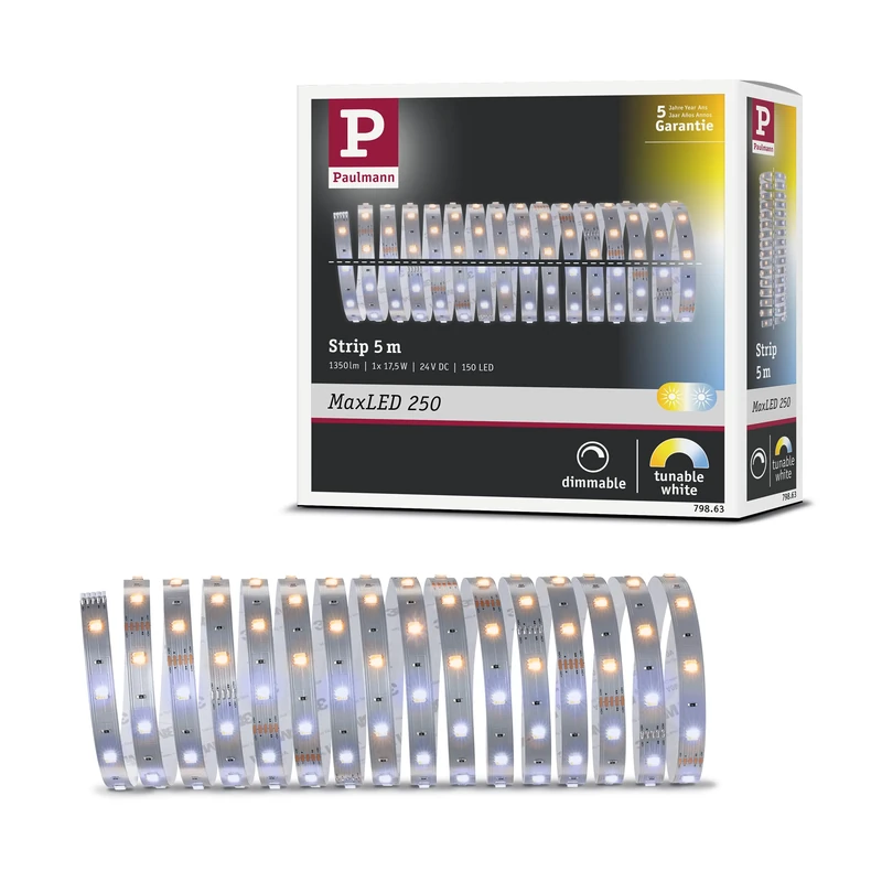 Paulmann 79863 MaxLED 250 LED Strip 5m tunable White IP20 incl. 1x17.5-watt Strip Lighting Strip 2700 K