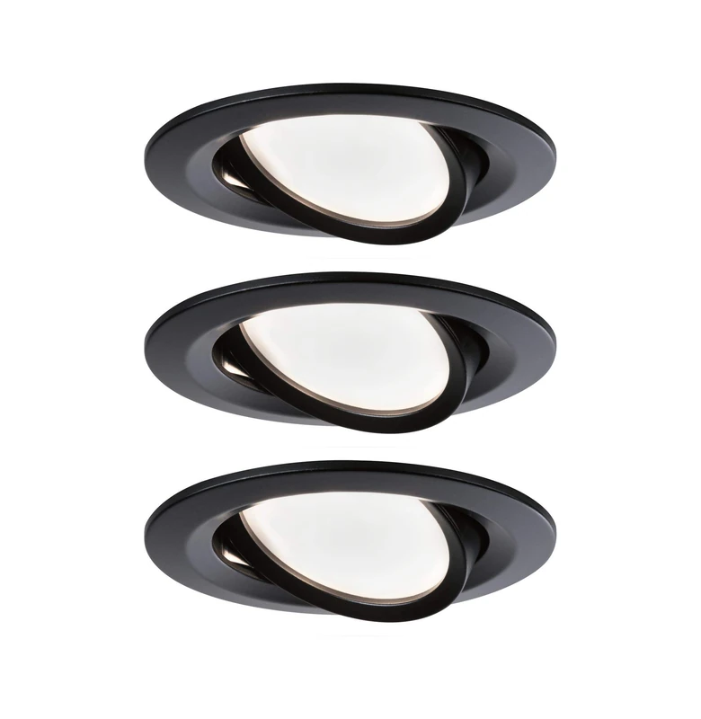 Paulmann 94471 Nova LED recessed luminaire 3-piece set Coin swivelling warm white round incl. 3x6.5 watt recessed spotlight black matt spot aluminium recessed lamp 2700 K Coin