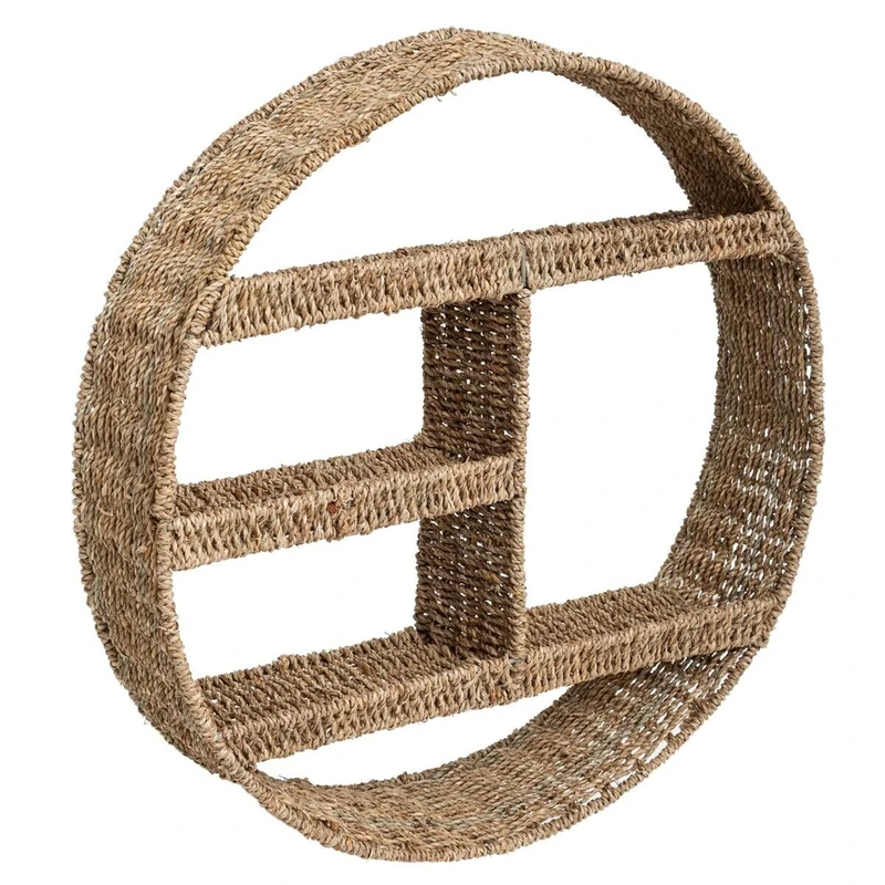 Atmosphera - Round Wall Shelf in Iron and Seagrass Diameter 58 cm - Image 1