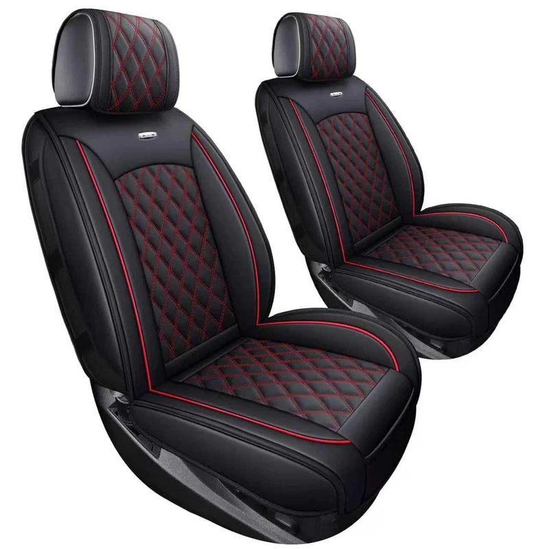 Aierxuan Chevy Chevrolet Silverado GMC Sierra 2 Front Seat Covers Pickup Custom Fit 2007-2023 1500 2500HD 3500HD Crew Double Extended Cab Waterproof Leather Seat Protectors (2 PCS Front, Black-Red)